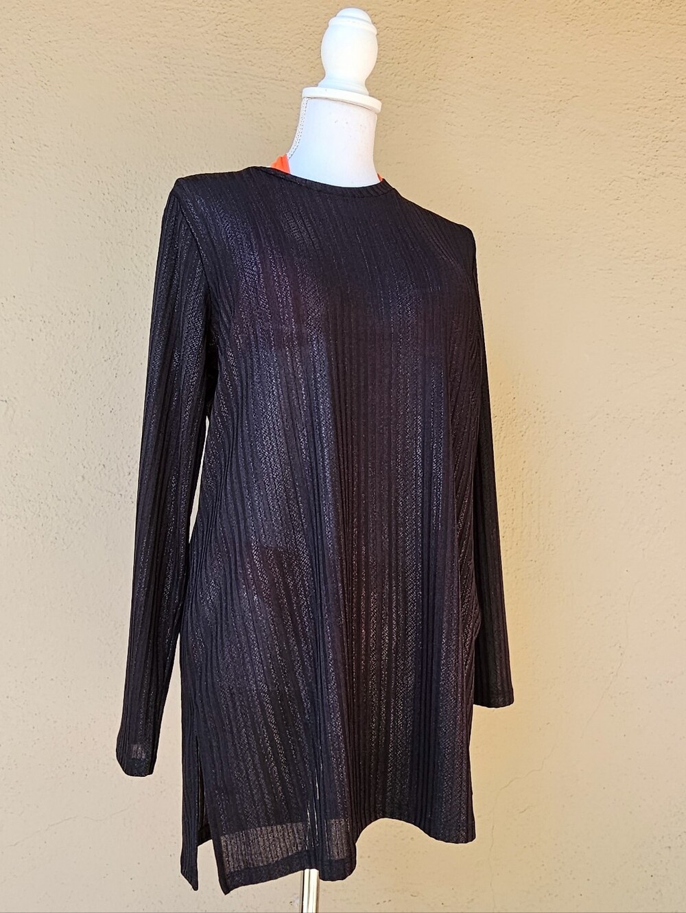 Johnny Was Jenna Black Metallic Semi Sheer Tunic Long Sleeve Sz L